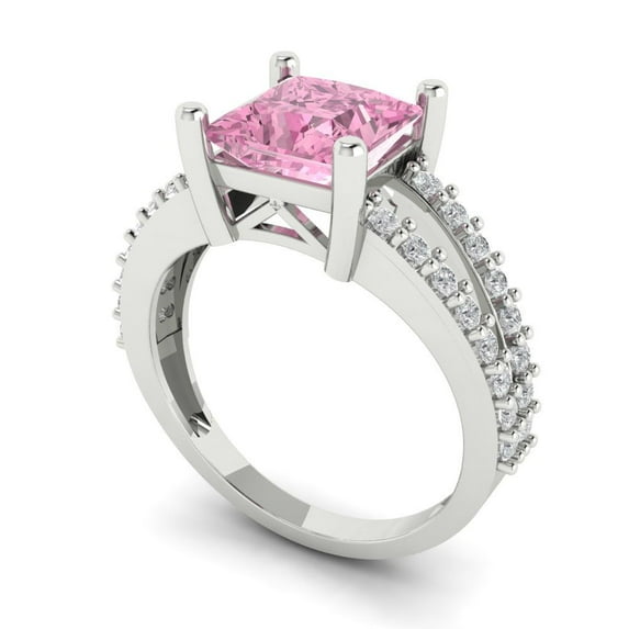 2.44ct princess cut pink Zircon 18k white gold Bridal Wedding Engagement Promise Anniversary Ring for Women size 5.5