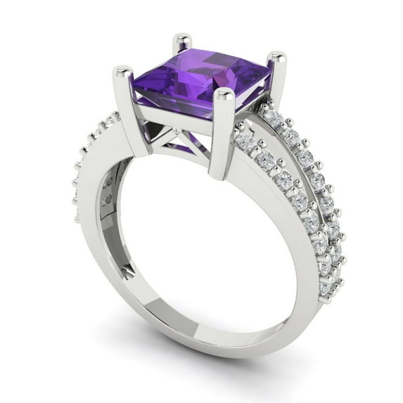 2.44ct princess cut purple natural amethyst 18k white gold Bridal Wedding Engagement Promise Anniversary Ring for Women size 8.75