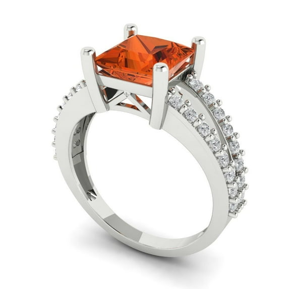 2.44ct princess cut red Zircon 18k white gold Bridal Wedding Engagement Promise Anniversary Ring for Women size 8.25