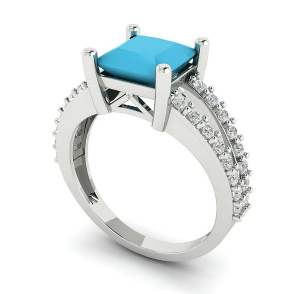 2.44ct princess cut turquoise 18k white gold Bridal Wedding Engagement Promise Anniversary Ring for Women size 6.25
