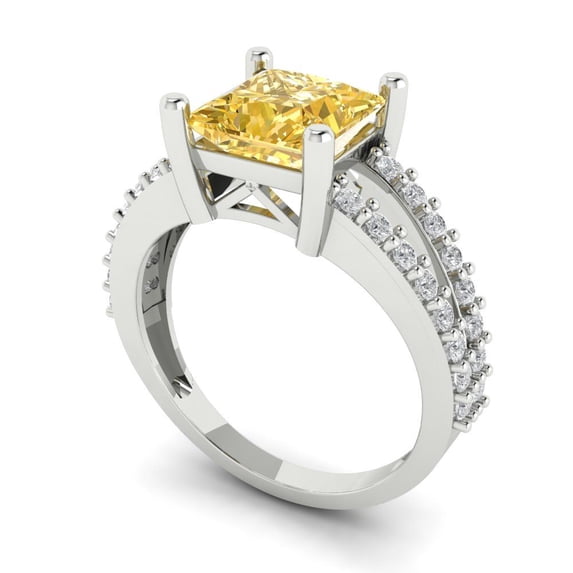 2.44ct princess cut yellow moissanite 14k white gold Bridal Wedding Engagement Promise Anniversary Ring for Women size 8.25