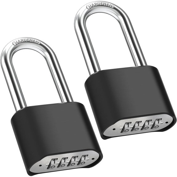 2.44in Long Shackle Combination Lock, 2 Pack Large Outdoor Weatherproof Padlock, Design of Hidden Password & High Security, Resettable Combination Lock for Locker, Home, School, Garage, Gate