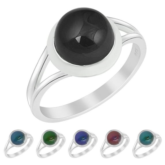 2.45 Ctw Round Moodstone 925 Sterling Silver Color Change With Emotions Feel On Finger Ring, Temperature Control Mood Ring