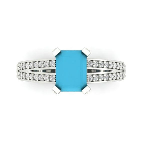 Solitaire with Accents Engagement Ring for Women - 2.35ct Simulated Turquoise in 14K White Gold Promise Ring