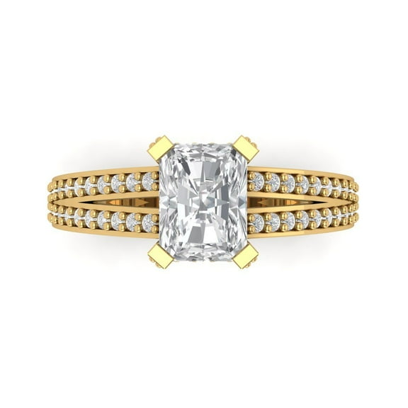 2.45 ct Emerald Cut Moissanite Solitaire with Accents Engagement Ring for Women in 14K Yellow Gold