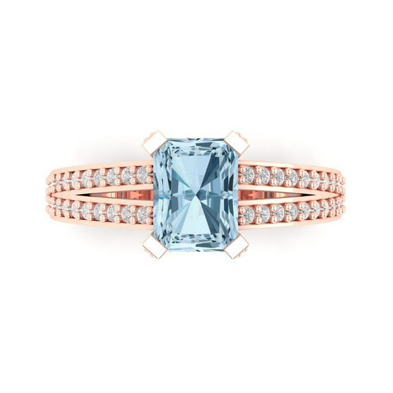 2.45 ct Emerald Cut Natural Aquamarine Solitaire with Accents Engagement Ring for Women in 18K Rose Gold