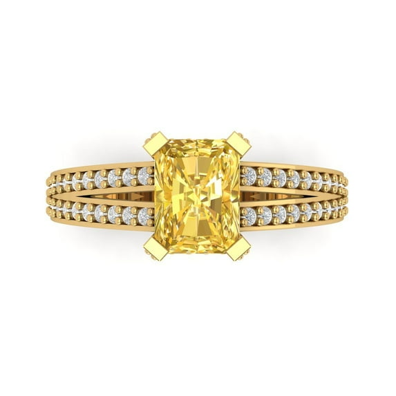 Clara Pucci 14K Yellow Gold Solid Gold Citrine Solitaire with Accents Anniversary Ring for Women - 2.45 cttw Emerald Cut