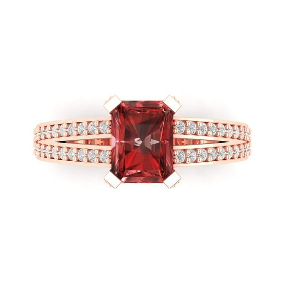 2.45 ct Emerald Cut Natural Garnet Solitaire with Accents Engagement Ring for Women in 18K Rose Gold