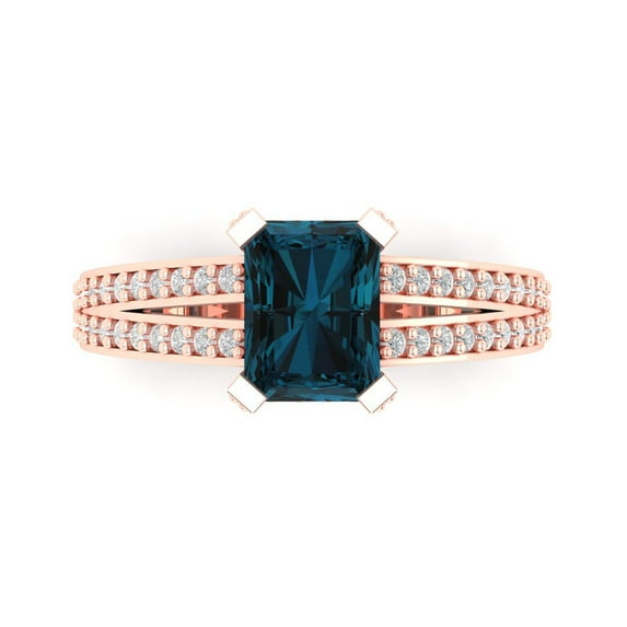 2.45 ct Emerald Cut Natural London Blue Topaz Solitaire with Accents Engagement Ring for Women in 18K Rose Gold