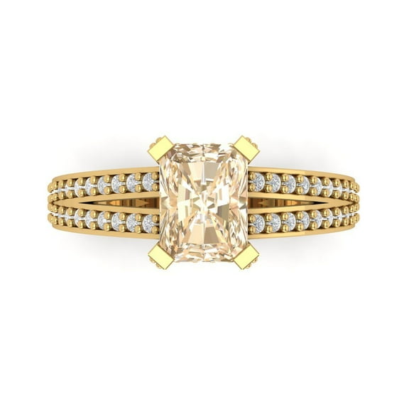 2.45 ct Emerald Cut Natural Morganite Solitaire with Accents Engagement Ring for Women in 14K Yellow Gold