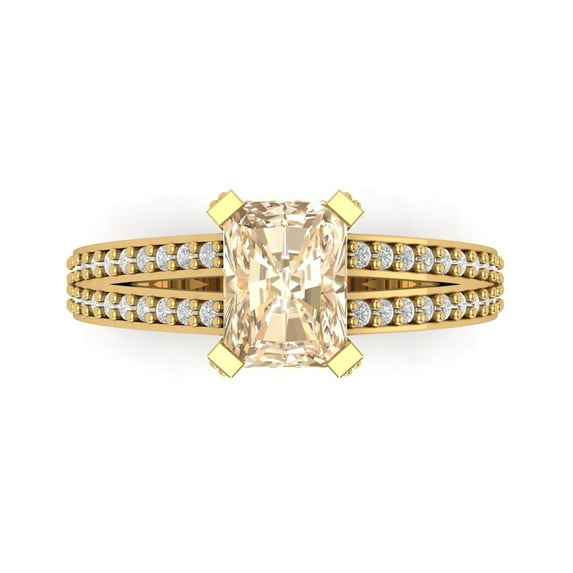 2.45 ctw Solitaire with Zirconia Diamond Accents Anniversary Ring for Women | Emerald Cut Natural Morganite | Hyperallergenic Solid 18K Yellow Gold