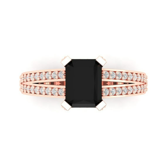 Clara Pucci 14K Rose Gold 2.45ct Onyx Solitaire with Accents Ring for Women