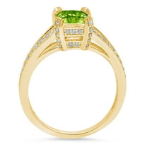 2.45 ct Emerald Cut Natural Peridot Solitaire with Accents Engagement Ring for Women in 18K Yellow Gold