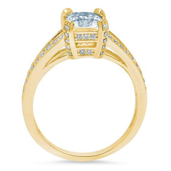 2.45 ct Emerald Cut Natural Swiss Blue Topaz Solitaire with Accents Engagement Ring for Women in 14K Yellow Gold