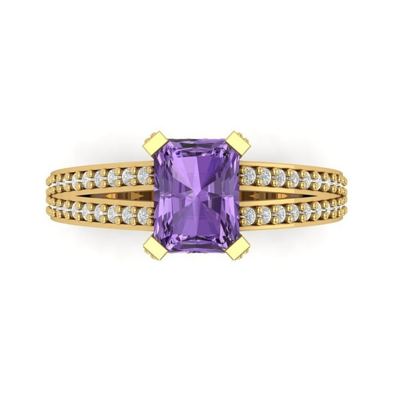 2.45 ct Emerald Cut Simulated Alexandrite Solitaire with Accents Engagement Ring for Women in 14K Yellow Gold