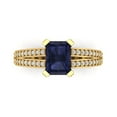 thumbnail image 1 of 2.45 ct Emerald Cut Simulated Blue Sapphire Solitaire with Simulated Diamond Accents 18K Yellow Gold Womens Engagement Ring, 1 of 5