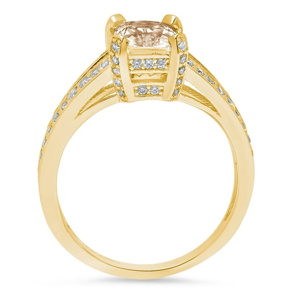 2.45 ct Emerald Cut Simulated Champagne Diamond Solitaire with Accents Engagement Ring for Women in 18K Yellow Gold