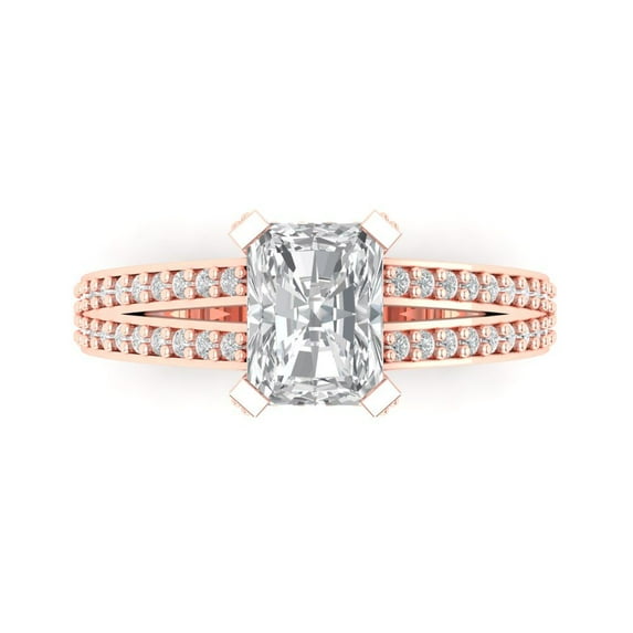 Clara Pucci 14K Rose Gold Solid Gold Clear Solitaire with Accents Anniversary Ring for Women - 2.45 cttw Emerald Cut