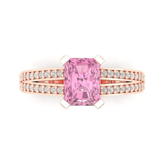 Clara Pucci 14K Rose Gold 2.45ct Pink Solitaire with Accents Ring for Women
