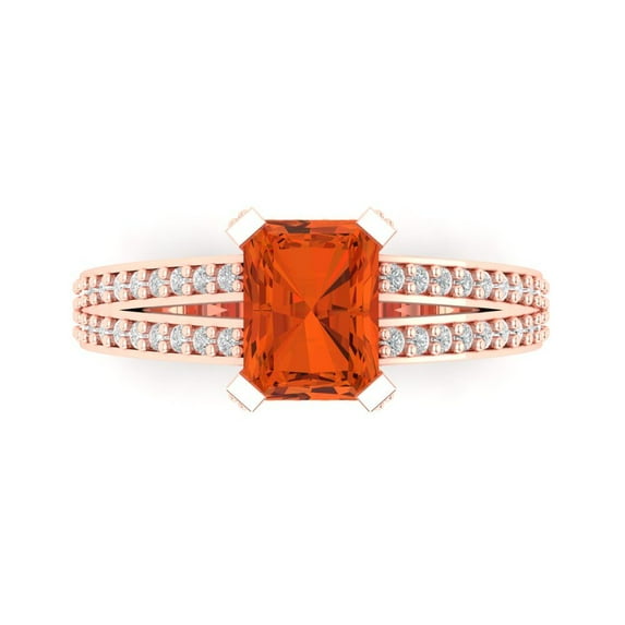 Clara Pucci 14K Rose Gold 2.45ct Red Solitaire with Accents Ring for Women
