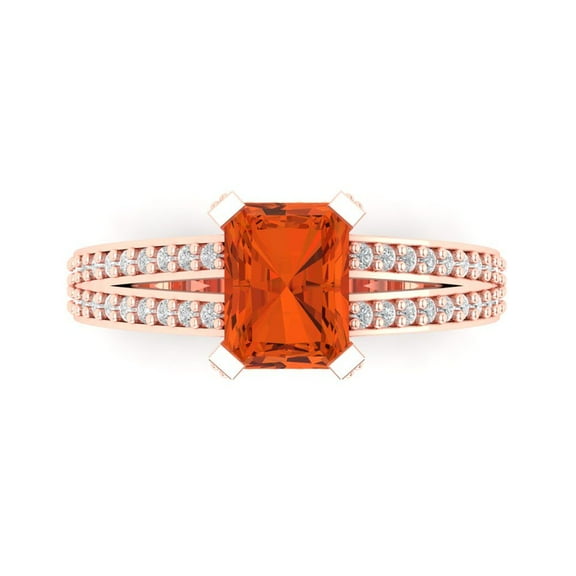2.45 ct Emerald Cut Simulated Red Diamond Solitaire with Accents Engagement Ring for Women in 14K Rose Gold