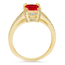 2.45 ct Emerald Cut Simulated Ruby Solitaire with Accents Engagement Ring for Women in 18K Yellow Gold