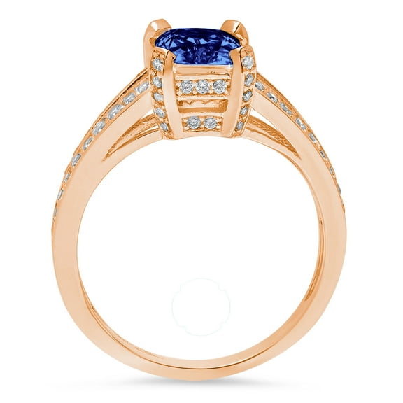 2.45 ct Emerald Cut Simulated Tanzanite Solitaire with Accents Engagement Ring for Women in 14K Rose Gold