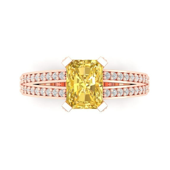 2.45 ct Emerald Cut Simulated Yellow Diamond Solitaire with Simulated Diamond Accents 18K Rose Gold Womens Engagement Ring