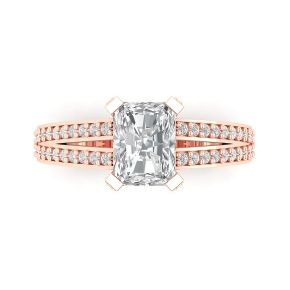 2.45 ct Emerald Cut White Sapphire Solitaire with Accents Engagement Ring for Women in 14K Rose Gold