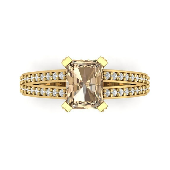 2.45 ct Emerald Cut Yellow Moissanite Solitaire with Accents Engagement Ring for Women in 18K Yellow Gold