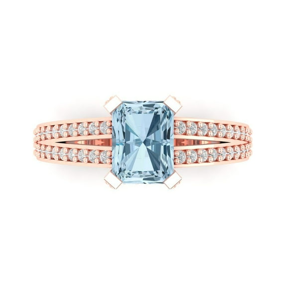 2.45 ct Emerald Cut Natural Aquamarine Solitaire with Accents Engagement Ring for Women in 14K Rose Gold