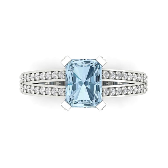 Clara Pucci 14K White Gold 2.35ct SkyBlueTopaz Solitaire with Accents Ring