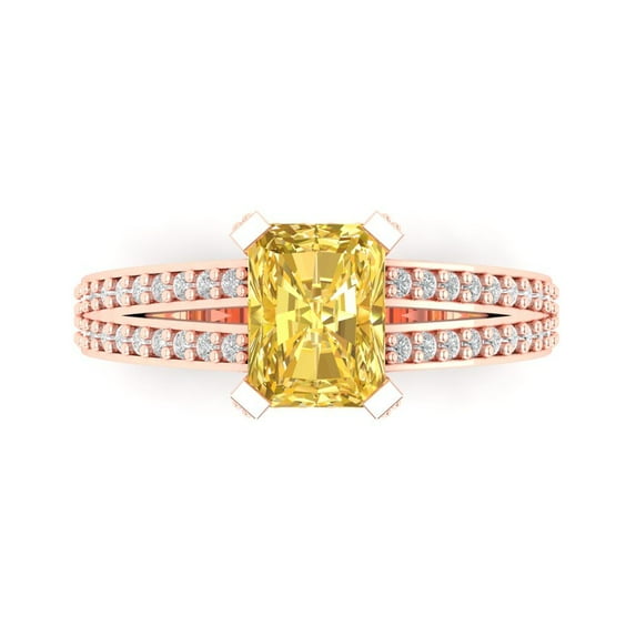 2.45 ct Emerald Cut Natural Citrine Solitaire with Accents Engagement Ring for Women in 18K Rose Gold