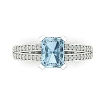 2.35 ct Emerald Cut Simulated Blue Diamond Solitaire with Simulated Diamond Accents 14K White Gold Womens Engagement Ring