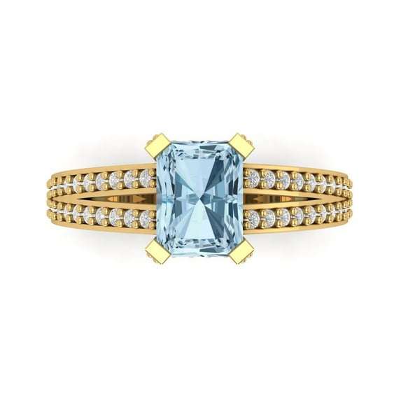 Clara Pucci 14K Yellow Gold Solid Gold Blue Solitaire with Accents Anniversary Ring for Women - 2.45 cttw Emerald Cut