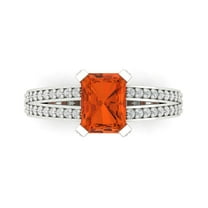 2.35 ctw Solitaire with Zirconia Diamond Accents Anniversary Ring for Women | Emerald Cut Simulated Red Diamond | Hyperallergenic Solid 14K White Gold