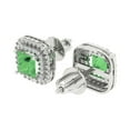 thumbnail image 1 of 2.46 Ct Princess Cut Halo Studs Green Crystal 18K White Solid Gold Everyday Dainty Earrings Screw Back, 1 of 7