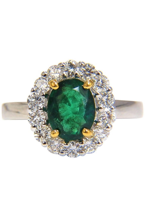 2.46CT NATURAL EMERALD DIAMONDS RING 18KT VIVID GREEN HALO