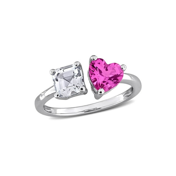 2.47 Carat (Ctw) Lab-Created Pink and White Sapphire Heart Open Ring in Sterling Silver
