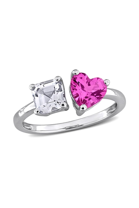 2.47 Carat (Ctw) Lab-Created Pink and White Sapphire Heart Open Ring in Sterling Silver