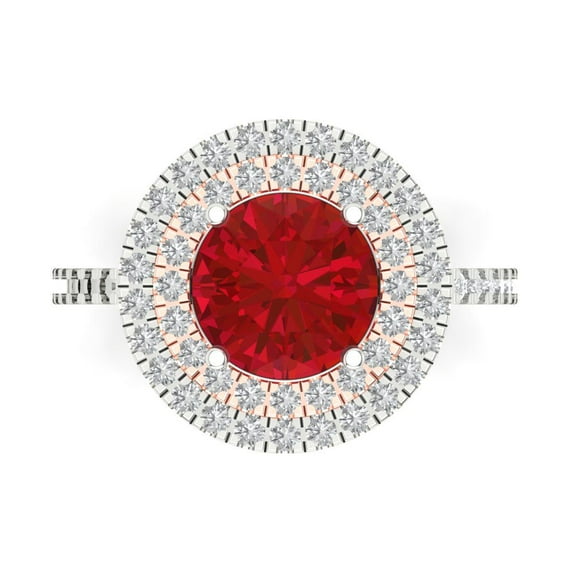 Halo Engagement Ring for Women - 2.6ct Simulated Pink Tourmaline in 14K White/Rose Gold Promise Ring