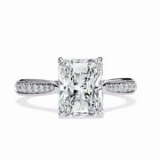 GIMELIS 2.47CT Radiant Cut IGI Certified Lab Created Diamond 10k White Gold With CVD Diamond Wedding Ring, Hidden Halo Engagement Proposal Ring