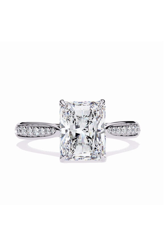 2.47CT Radiant Cut IGI Certified Lab Created Diamond 10k White Gold With CVD Diamond Wedding Ring, Hidden Halo Engagement Proposal Ring
