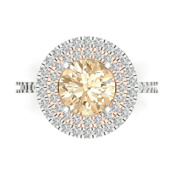 2.6 ct Round Cut Natural Morganite with Simulated Diamond Halo Accents 18K White/Rose Gold Womens Engagement Ring