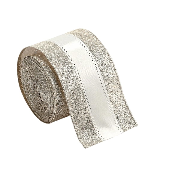 2.48 Inch Glitter Wired Christmas Ribbon, Festive Wired Edge Craft Ribbon, Sparkly Holiday Decor Material, DIY Supply for Gift Wrapping, Wreath Construction and Christmas Tree Ornament Arrangement
