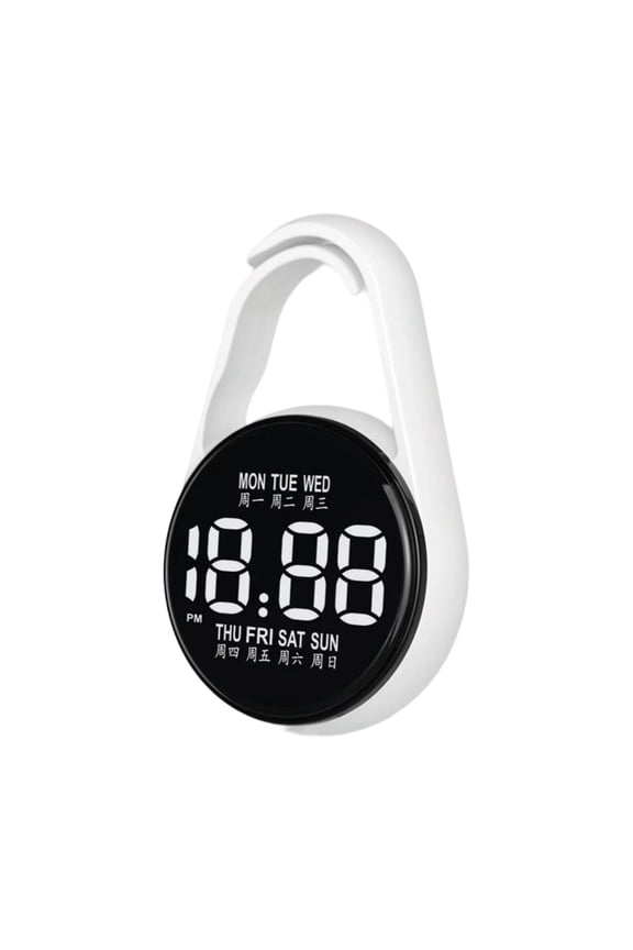 2.48" Waterproof LED Hanging Watch with Luminous Display, Portable Clip-On Digital Watch for Keychain/Bag, Multi-Color Options for Daily & Outdoor Use(White)