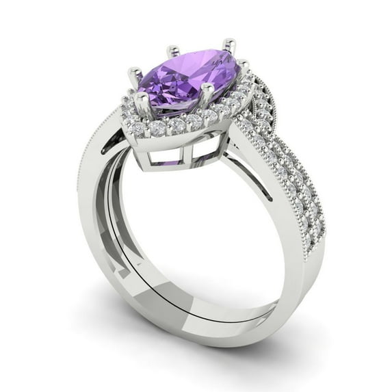 2.48 ct Brilliant Marquise Cut Alexandrite 18K White Gold Halo Solitaire with Accents Engagement Bridal Wedding Ring Band Set size 9.75