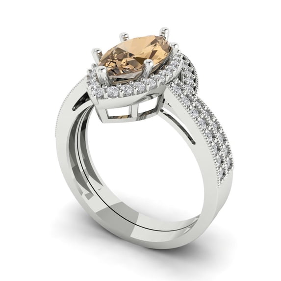 2.48 ct Brilliant Marquise Cut Champagne 14k White Gold Halo Solitaire with Accents Engagement Bridal Wedding Ring Band Set size 9.5