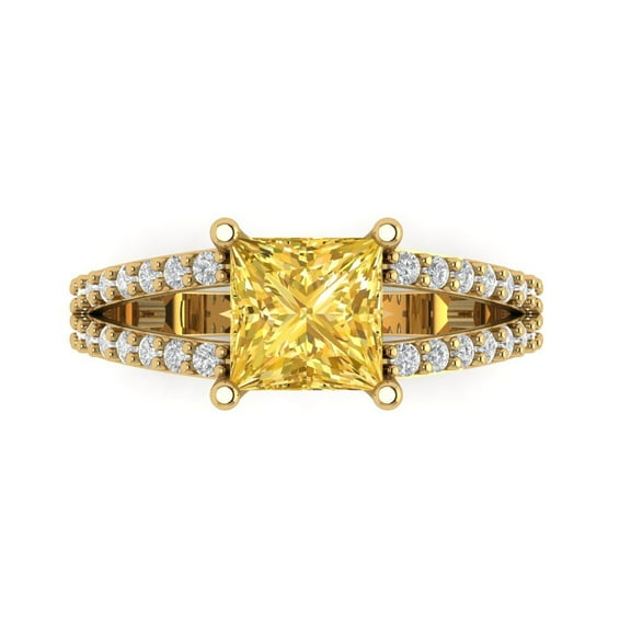 Solitaire with Accents Engagement Ring for Women - 2.48ct Simulated Yellow Diamond in 18K Yellow Gold Promise Ring