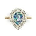 thumbnail image 1 of 2.48 ctw with Simulated Diamond Halo Accents Anniversary Ring for Women | Pear Cut Blue Moissanite | Hyperallergenic Solid 14K Yellow Gold, 1 of 5